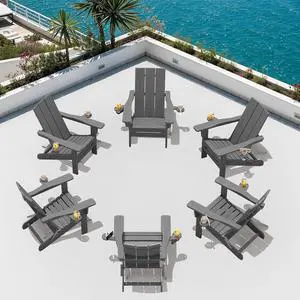 Outdoor HDPE Adirondack Chair Set 6Folding Adirondack Chair with Cup Holders, All Weather Resistant Modern Adirondack Chair, Gray Outdoor HDPE Adirondack Chair Set 6Folding Adirondack Chair with Cup Holders, All Weather Resistant Modern Adirondack Chair, Gray