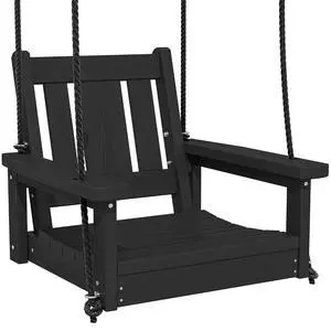 HDPE Single Porch Swing, Heavy Duty Single Person Swing Chair with 2 Polypropylene Hanging Ropes, Adirondack Hanging Chair for Outdoor Front Porch Patio Garden Yard, Black HDPE Single Porch Swing, Heavy Duty Single Person Swing Chair with 2 Polypropylene Hanging Ropes, Adirondack Hanging Chair for Outdoor Front Porch Patio Garden Yard, Black