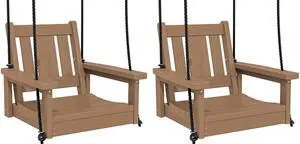 HDPE Single Porch Swing Set of 2, Heavy Duty Single Person Swing Chair with 2 Polypropylene Hanging Ropes, Adirondack Hanging Chair for Outdoor Front Porch Patio Garden Yard, Brown HDPE Single Porch Swing Set of 2, Heavy Duty Single Person Swing Chair with 2 Polypropylene Hanging Ropes, Adirondack Hanging Chair for Outdoor Front Porch Patio Garden Yard, Brown