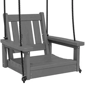 HDPE Single Porch Swing, Heavy Duty Single Person Swing Chair with 2 Polypropylene Hanging Ropes, Adirondack Hanging Chair for Outdoor Front Porch Patio Garden Yard, Gray HDPE Single Porch Swing, Heavy Duty Single Person Swing Chair with 2 Polypropylene Hanging Ropes, Adirondack Hanging Chair for Outdoor Front Porch Patio Garden Yard, Gray