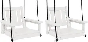 HDPE Single Porch Swing Set of 2, Heavy Duty Single Person Swing Chair with 2 Polypropylene Hanging Ropes, Adirondack Hanging Chair for Outdoor Front Porch Patio Garden Yard, White HDPE Single Porch Swing Set of 2, Heavy Duty Single Person Swing Chair with 2 Polypropylene Hanging Ropes, Adirondack Hanging Chair for Outdoor Front Porch Patio Garden Yard, White