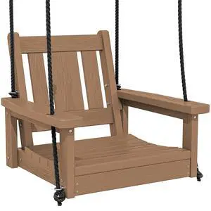 HDPE Single Porch Swing, Heavy Duty Single Person Swing Chair with 2 Polypropylene Hanging Ropes, Adirondack Hanging Chair for Outdoor Front Porch Patio Garden Yard, Brown HDPE Single Porch Swing, Heavy Duty Single Person Swing Chair with 2 Polypropylene Hanging Ropes, Adirondack Hanging Chair for Outdoor Front Porch Patio Garden Yard, Brown