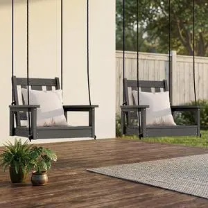 HDPE Single Porch Swing Set of 2 with Pillows(500 PP Cotton Filling), Heavy Duty Single Person Swing Chair with Adjustable Hanging Ropes, Adirondack Hanging Chair for Courtyard & Garden, Gray HDPE Single Porch Swing Set of 2 with Pillows(500 PP Cotton Filling), Heavy Duty Single Person Swing Chair with Adjustable Hanging Ropes, Adirondack Hanging Chair for Courtyard & Garden, Gray