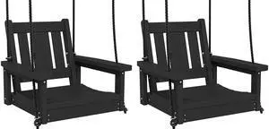 HDPE Single Porch Swing Set of 2, Heavy Duty Single Person Swing Chair with 2 Polypropylene Hanging Ropes, Adirondack Hanging Chair for Outdoor Front Porch Patio Garden Yard, Black HDPE Single Porch Swing Set of 2, Heavy Duty Single Person Swing Chair with 2 Polypropylene Hanging Ropes, Adirondack Hanging Chair for Outdoor Front Porch Patio Garden Yard, Black