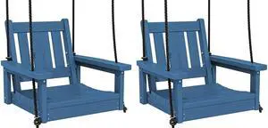 HDPE Single Porch Swing Set of 2, Heavy Duty Single Person Swing Chair with 2 Polypropylene Hanging Ropes, Adirondack Hanging Chair for Outdoor Front Porch Patio Garden Yard, Blue HDPE Single Porch Swing Set of 2, Heavy Duty Single Person Swing Chair with 2 Polypropylene Hanging Ropes, Adirondack Hanging Chair for Outdoor Front Porch Patio Garden Yard, Blue