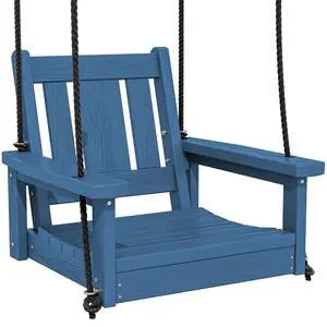 HDPE Single Porch Swing, Heavy Duty Single Person Swing Chair with 2 Polypropylene Hanging Ropes, Adirondack Hanging Chair for Outdoor Front Porch Patio Garden Yard, Blue HDPE Single Porch Swing, Heavy Duty Single Person Swing Chair with 2 Polypropylene Hanging Ropes, Adirondack Hanging Chair for Outdoor Front Porch Patio Garden Yard, Blue