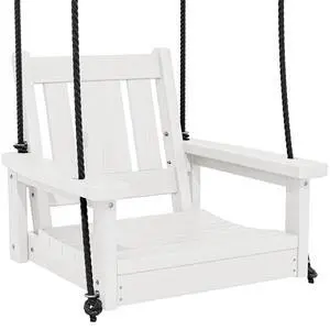 HDPE Single Porch Swing, Heavy Duty Single Person Swing Chair with 2 Polypropylene Hanging Ropes, Adirondack Hanging Chair for Outdoor Front Porch Patio Garden Yard, White HDPE Single Porch Swing, Heavy Duty Single Person Swing Chair with 2 Polypropylene Hanging Ropes, Adirondack Hanging Chair for Outdoor Front Porch Patio Garden Yard, White
