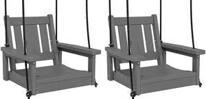 HDPE Single Porch Swing Set of 2, Heavy Duty Single Person Swing Chair with 2 Polypropylene Hanging Ropes, Adirondack Hanging Chair for Outdoor Front Porch Patio Garden Yard, Gray HDPE Single Porch Swing Set of 2, Heavy Duty Single Person Swing Chair with 2 Polypropylene Hanging Ropes, Adirondack Hanging Chair for Outdoor Front Porch Patio Garden Yard, Gray