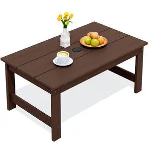 HDPE Patio Coffee Table, Rectangle Outdoor Coffee Table, All-Weather Coffee Side Table for Balcony, Poolside, Deck, Garden, Coffee Brown HDPE Patio Coffee Table, Rectangle Outdoor Coffee Table, All-Weather Coffee Side Table for Balcony, Poolside, Deck, Garden, Coffee Brown