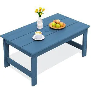 HDPE Patio Coffee Table, Rectangle Outdoor Coffee Table, All-Weather Coffee Side Table for Balcony, Poolside, Deck, Garden, Blue HDPE Patio Coffee Table, Rectangle Outdoor Coffee Table, All-Weather Coffee Side Table for Balcony, Poolside, Deck, Garden, Blue