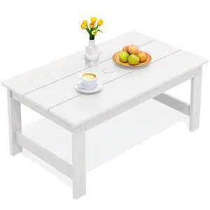 HDPE Patio Coffee Table, Rectangle Outdoor Coffee Table, All-Weather Coffee Side Table for Balcony, Poolside, Deck, Garden, White HDPE Patio Coffee Table, Rectangle Outdoor Coffee Table, All-Weather Coffee Side Table for Balcony, Poolside, Deck, Garden, White