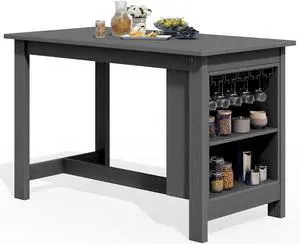 Outdoor Bar Table, All Weather HDPE 36" Counter Height Dining Table with Storage and Wine Rack for Patio, Garden, Backyard, Balcony, Poolside, Gray Outdoor Bar Table, All Weather HDPE 36" Counter Height Dining Table with Storage and Wine Rack for Patio, Garden, Backyard, Balcony, Poolside, Gray