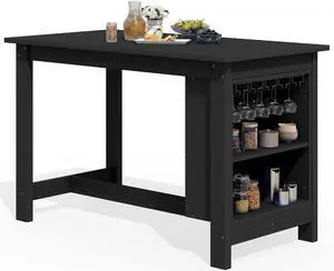 Outdoor Bar Table, All Weather HDPE 36" Counter Height Dining Table with Storage and Wine Rack for Patio, Garden, Backyard, Balcony, Poolside, Black Outdoor Bar Table, All Weather HDPE 36" Counter Height Dining Table with Storage and Wine Rack for Patio, Garden, Backyard, Balcony, Poolside, Black
