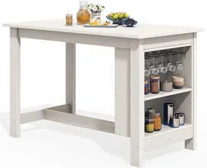 Outdoor Bar Table, All Weather HDPE 36" Counter Height Dining Table with Storage and Wine Rack for Patio, Garden, Backyard, Balcony, Poolside, White Outdoor Bar Table, All Weather HDPE 36" Counter Height Dining Table with Storage and Wine Rack for Patio, Garden, Backyard, Balcony, Poolside, White