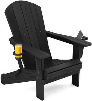 HDPE Folding Adirondack Chair with Dual Cup Holder - Composite Adirondack Chair - Black HDPE Folding Adirondack Chair with Dual Cup Holder - Composite Adirondack Chair - Black