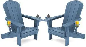 Folding Adirondack Chair, HDPE Adirondack Chairs Set of 2, Plastic Outdoor Chairs- Looks Exactly Like Real Wood- Navy Folding Adirondack Chair, HDPE Adirondack Chairs Set of 2, Plastic Outdoor Chairs- Looks Exactly Like Real Wood- Navy