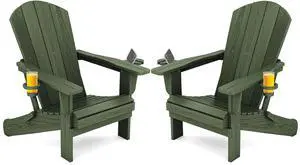 Adirondack Chair with Cup Holders - Composite Adirondack Chairs Set of 2 HDPE Outdoor Chairs All Weather Use- Avocado Adirondack Chair with Cup Holders - Composite Adirondack Chairs Set of 2 HDPE Outdoor Chairs All Weather Use- Avocado