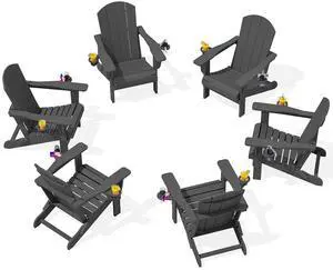 Foldable Adirondack Chair Set of 6, HDPE Adirondack Chair with Wood-Texture-Gray Foldable Adirondack Chair Set of 6, HDPE Adirondack Chair with Wood-Texture-Gray