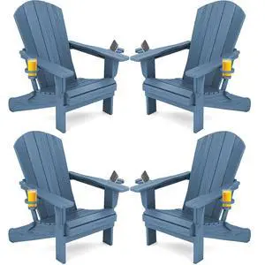 Folding Adirondack Chair, HDPE Adirondack Chairs Set of 4, Plastic Outdoor Chairs- Looks Exactly Like Real Wood- Navy Folding Adirondack Chair, HDPE Adirondack Chairs Set of 4, Plastic Outdoor Chairs- Looks Exactly Like Real Wood- Navy