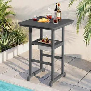 HDPE 41.7'' Bar Table with Ice Bucket, Bar Height Table with Ice Bucket, 30'' x 30'' Square Bar Tables Bistro, Poolside, Backyard, Grey HDPE 41.7'' Bar Table with Ice Bucket, Bar Height Table with Ice Bucket, 30'' x 30'' Square Bar Tables Bistro, Poolside, Backyard, Grey