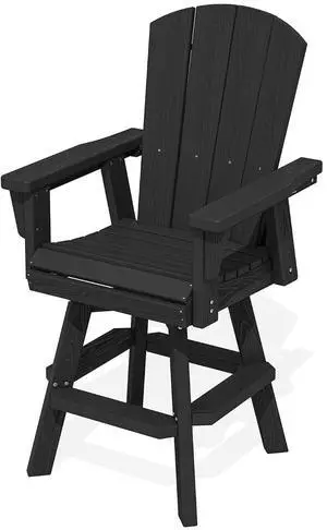 HDPE Swivel Adirondack Bar Chair, Swivel Outdoor Bar Height Barstools, Balcony Adirondack Chair for Bistro, Poolside, Garden, Black HDPE Swivel Adirondack Bar Chair, Swivel Outdoor Bar Height Barstools, Balcony Adirondack Chair for Bistro, Poolside, Garden, Black