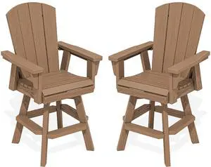 Swivel Adirondack Barstools Set of 2, HDPE Outdoor Swivel Bar Chairs Set of 2 for Patio, Poolside, Garden, Brown Swivel Adirondack Barstools Set of 2, HDPE Outdoor Swivel Bar Chairs Set of 2 for Patio, Poolside, Garden, Brown