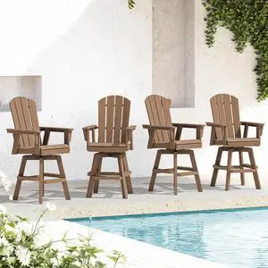 Swivel Adirondack Bar Chairs Set of 4, HDPE Outdoor Swivel Barstools Chairs Set of 4 for Bistro, Poolside, Garden, Brown Swivel Adirondack Bar Chairs Set of 4, HDPE Outdoor Swivel Barstools Chairs Set of 4 for Bistro, Poolside, Garden, Brown