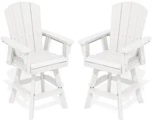 Swivel Adirondack Barstools Set of 2, HDPE Outdoor Swivel Bar Chairs Set of 2 for Patio, Poolside, Garden, White Swivel Adirondack Barstools Set of 2, HDPE Outdoor Swivel Bar Chairs Set of 2 for Patio, Poolside, Garden, White