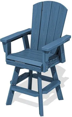 Swivel Adirondack Bar Chair, HDPE Swivel Balcony Adirondack Chair, Outdoor Bar Height Barstools Chair for Bistro, Poolside, Garden, Blue Swivel Adirondack Bar Chair, HDPE Swivel Balcony Adirondack Chair, Outdoor Bar Height Barstools Chair for Bistro, Poolside, Garden, Blue