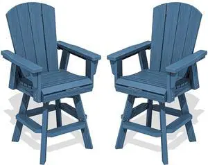 Swivel Adirondack Bar Chairs Set of 2, HDPE Outdoor Swivel Barstools Chairs Set of 2 for Bistro, Poolside, Garden, Blue Swivel Adirondack Bar Chairs Set of 2, HDPE Outdoor Swivel Barstools Chairs Set of 2 for Bistro, Poolside, Garden, Blue