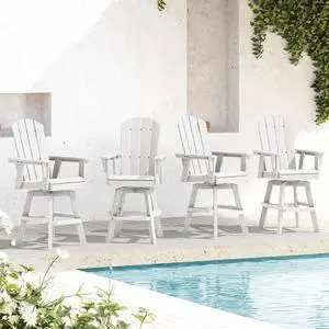 Swivel Adirondack Bar Chairs Set of 4, HDPE Outdoor Swivel Barstools Chairs Set of 4 for Bistro, Poolside, Garden, White Swivel Adirondack Bar Chairs Set of 4, HDPE Outdoor Swivel Barstools Chairs Set of 4 for Bistro, Poolside, Garden, White