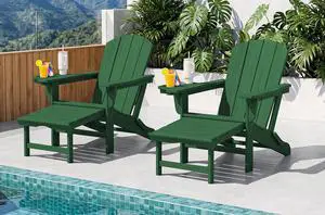 Folding Adjustable Adirondack Chairs with Footrest Set of 2, HDPE Outdoor Chair with 4-in-1 Cup Holders, All Weather Adirondack Chair with Ottoman, Green Folding Adjustable Adirondack Chairs with Footrest Set of 2, HDPE Outdoor Chair with 4-in-1 Cup Holders, All Weather Adirondack Chair with Ottoman, Green