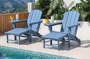 Folding Adjustable Adirondack Chairs with Footrest Set of 2, HDPE Outdoor Chair with 4-in-1 Cup Holders, All Weather Adirondack Chair with Ottoman, Blue Folding Adjustable Adirondack Chairs with Footrest Set of 2, HDPE Outdoor Chair with 4-in-1 Cup Holders, All Weather Adirondack Chair with Ottoman, Blue