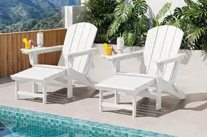 Folding Adjustable Adirondack Chairs with Footrest Set of 2, HDPE Outdoor Chair with 4-in-1 Cup Holders, All Weather Adirondack Chair with Ottoman, White Folding Adjustable Adirondack Chairs with Footrest Set of 2, HDPE Outdoor Chair with 4-in-1 Cup Holders, All Weather Adirondack Chair with Ottoman, White