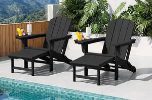 Folding Adjustable Adirondack Chairs with Footrest Set of 2, HDPE Outdoor Chair with 4-in-1 Cup Holders, All Weather Adirondack Chair with Ottoman, Black Folding Adjustable Adirondack Chairs with Footrest Set of 2, HDPE Outdoor Chair with 4-in-1 Cup Holders, All Weather Adirondack Chair with Ottoman, Black