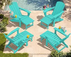 Folding Adjustable Adirondack Chairs with Footrest Set of 4, HDPE Outdoor Chair with 4-in-1 Cup Holders, All Weather Adirondack Chair with Ottoman, Aruba Folding Adjustable Adirondack Chairs with Footrest Set of 4, HDPE Outdoor Chair with 4-in-1 Cup Holders, All Weather Adirondack Chair with Ottoman, Aruba