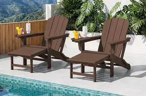 Folding Adjustable Adirondack Chairs with Footrest Set of 2, HDPE Outdoor Chair with 4-in-1 Cup Holders, All Weather Adirondack Chair with Ottoman, Coffee Folding Adjustable Adirondack Chairs with Footrest Set of 2, HDPE Outdoor Chair with 4-in-1 Cup Holders, All Weather Adirondack Chair with Ottoman, Coffee