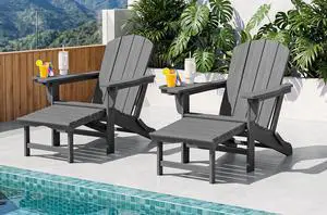 Folding Adjustable Adirondack Chairs with Footrest Set of 2, HDPE Outdoor Chair with 4-in-1 Cup Holders, All Weather Adirondack Chair with Ottoman, Gray Folding Adjustable Adirondack Chairs with Footrest Set of 2, HDPE Outdoor Chair with 4-in-1 Cup Holders, All Weather Adirondack Chair with Ottoman, Gray