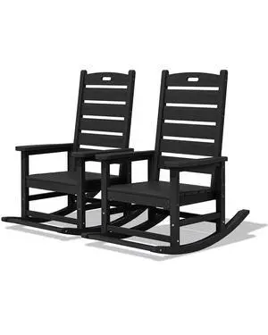 Outdoor Rocking Chair Set of 2, Oversized Rocking Chair with Footboard for Adults, HDPE All Weather Resistant Rocking Chairs for Patio, 350lbs Weight Capacity, Black Outdoor Rocking Chair Set of 2, Oversized Rocking Chair with Footboard for Adults, HDPE All Weather Resistant Rocking Chairs for Patio, 350lbs Weight Capacity, Black