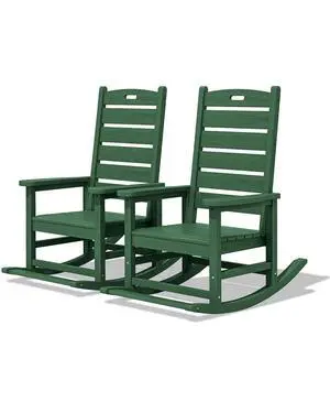 Outdoor Rocking Chair Set of 2, Oversized Rocking Chair with Footboard for Adults, HDPE All Weather Resistant Rocking Chairs for Patio, 350lbs Weight Capacity,Green Outdoor Rocking Chair Set of 2, Oversized Rocking Chair with Footboard for Adults, HDPE All Weather Resistant Rocking Chairs for Patio, 350lbs Weight Capacity,Green