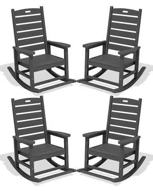 Outdoor Rocking Chair Set of 4, Oversized HDPE Patio Rocking Chair with Footrest for Adults, All Weather Porch Rocker for Deck Patio Balcony, Gray Outdoor Rocking Chair Set of 4, Oversized HDPE Patio Rocking Chair with Footrest for Adults, All Weather Porch Rocker for Deck Patio Balcony, Gray