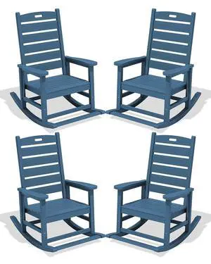 Outdoor Rocking Chair Set of 4, Oversized HDPE Patio Rocking Chair with Footrest for Adults, All Weather Porch Rocker for Deck Patio Balcony, Navy Outdoor Rocking Chair Set of 4, Oversized HDPE Patio Rocking Chair with Footrest for Adults, All Weather Porch Rocker for Deck Patio Balcony, Navy