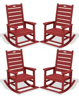 Outdoor Rocking Chair Set of 4, Oversized HDPE Patio Rocking Chair with Footrest for Adults, All Weather Porch Rocker for Deck Patio Balcony, Red Outdoor Rocking Chair Set of 4, Oversized HDPE Patio Rocking Chair with Footrest for Adults, All Weather Porch Rocker for Deck Patio Balcony, Red