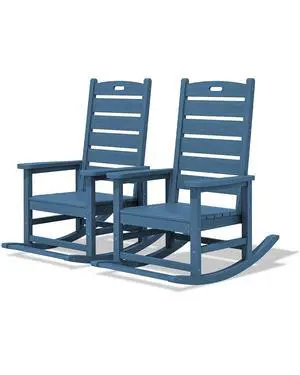 Outdoor Rocking Chair Set of 2, Oversized Rocking Chair with Footboard for Adults, HDPE All Weather Resistant Rocking Chairs for Patio, 350lbs Weight Capacity, Navy Outdoor Rocking Chair Set of 2, Oversized Rocking Chair with Footboard for Adults, HDPE All Weather Resistant Rocking Chairs for Patio, 350lbs Weight Capacity, Navy