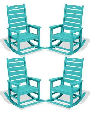 Outdoor Rocking Chair Set of 4, Oversized HDPE Patio Rocking Chair with Footrest for Adults, All Weather Porch Rocker for Deck Patio Balcony, Aruba Outdoor Rocking Chair Set of 4, Oversized HDPE Patio Rocking Chair with Footrest for Adults, All Weather Porch Rocker for Deck Patio Balcony, Aruba