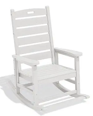 HDPE Outdoor Rocking Chair, Oversized Rocking Chair with Footboard, High Back Porch Rocker Chair with 350lbs Support, White HDPE Outdoor Rocking Chair, Oversized Rocking Chair with Footboard, High Back Porch Rocker Chair with 350lbs Support, White