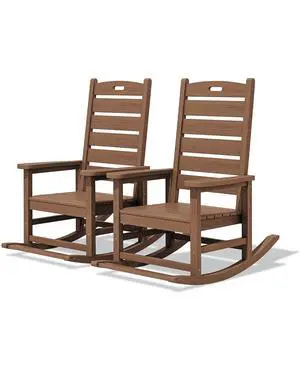 Outdoor Rocking Chair Set of 2, Oversized Rocking Chair with Footboard for Adults, HDPE All Weather Resistant Rocking Chairs for Patio, 350lbs Weight Capacity, Brown Outdoor Rocking Chair Set of 2, Oversized Rocking Chair with Footboard for Adults, HDPE All Weather Resistant Rocking Chairs for Patio, 350lbs Weight Capacity, Brown