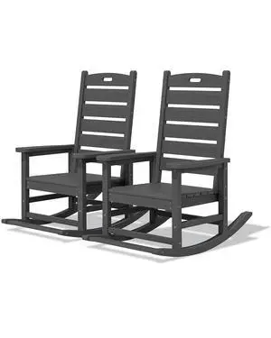 Outdoor Rocking Chair Set of 2, Oversized Rocking Chair with Footboard for Adults, HDPE All Weather Resistant Rocking Chairs for Patio, 350lbs Weight Capacity, Gray Outdoor Rocking Chair Set of 2, Oversized Rocking Chair with Footboard for Adults, HDPE All Weather Resistant Rocking Chairs for Patio, 350lbs Weight Capacity, Gray