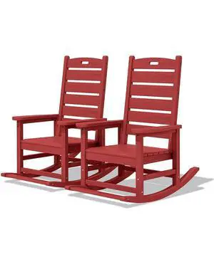 Outdoor Rocking Chair Set of 2, Oversized Rocking Chair with Footboard for Adults, HDPE All Weather Resistant Rocking Chairs for Patio, 350lbs Weight Capacity,Red Outdoor Rocking Chair Set of 2, Oversized Rocking Chair with Footboard for Adults, HDPE All Weather Resistant Rocking Chairs for Patio, 350lbs Weight Capacity,Red