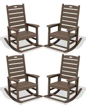Outdoor Rocking Chair Set of 4, Oversized HDPE Patio Rocking Chair with Footrest for Adults, All Weather Porch Rocker for Deck Patio Balcony, Coffee Outdoor Rocking Chair Set of 4, Oversized HDPE Patio Rocking Chair with Footrest for Adults, All Weather Porch Rocker for Deck Patio Balcony, Coffee